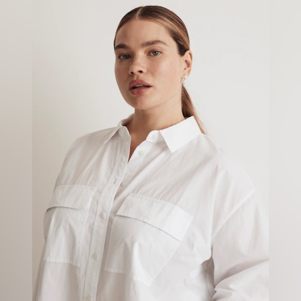 NWT Madewell The Plus Signature Poplin Oversized Button-Up Shirt: 2X White - Picture 5 of 8